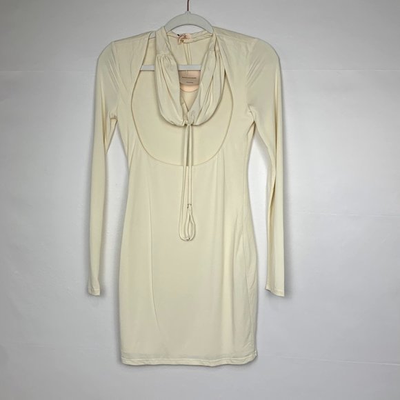 NWT Camila Coelho Ceilo Mini Long Sleeve Bodycon Dress Creme Ivory White XS - Picture 4 of 11